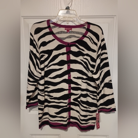 Merona Zebra Animal Print Pink Tunic Top Button Up Cardigan Sweater Sz 1 1X NWT - Picture 1 of 7